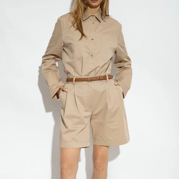 TOTEME Pleated Cotton Twill Shorts in Overcast Beige Size 40 - NWOT - Picture 5 of 8